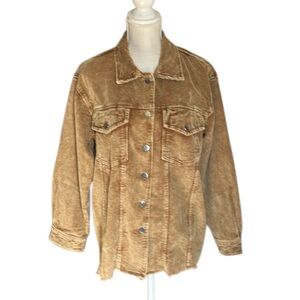 Ainangua Oversized Corduroy Shacket Long Sleeve Button Down Retro Coat New Sz S